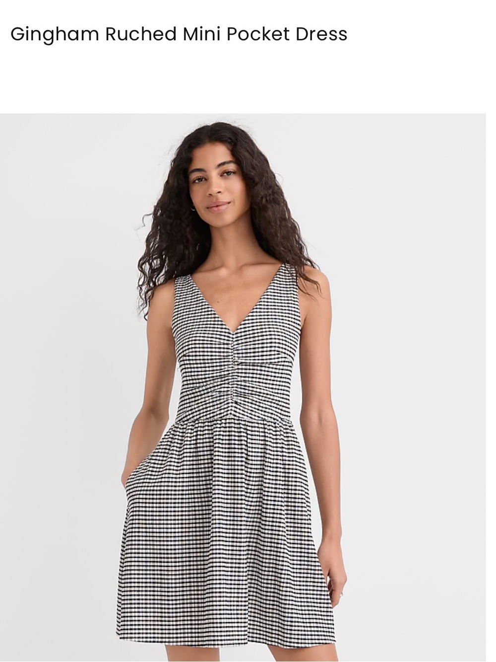 LOFT Black & White Gingham V-Neck Mini Dress